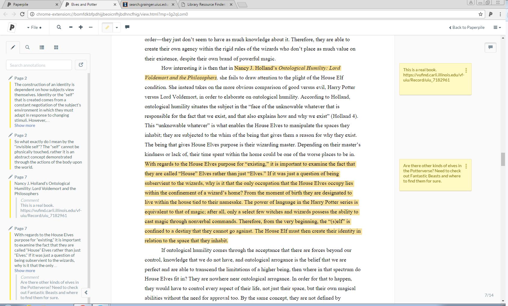 Highlighted text with annotations in the Paperpile app