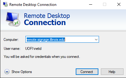 Initial Remote Desktop Connection