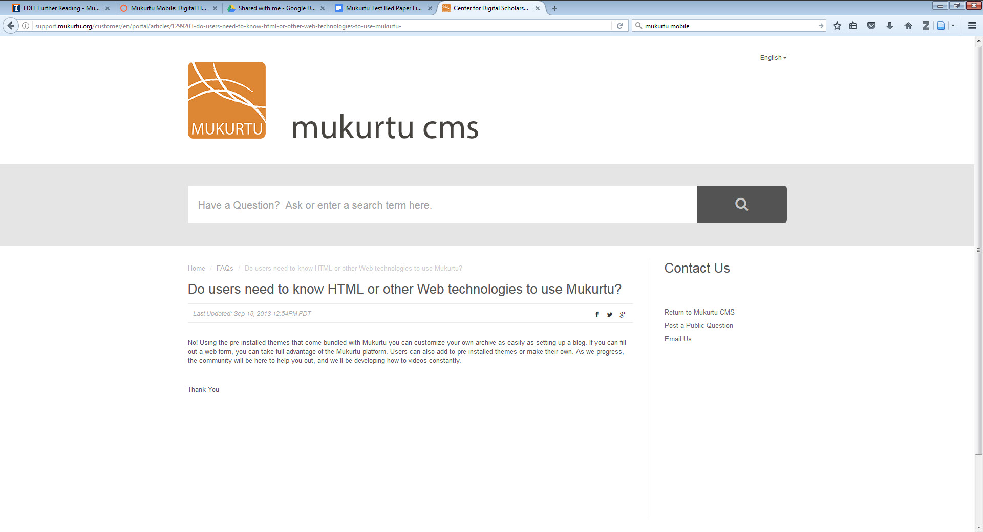 Mukurtu Help Page Screen Shot